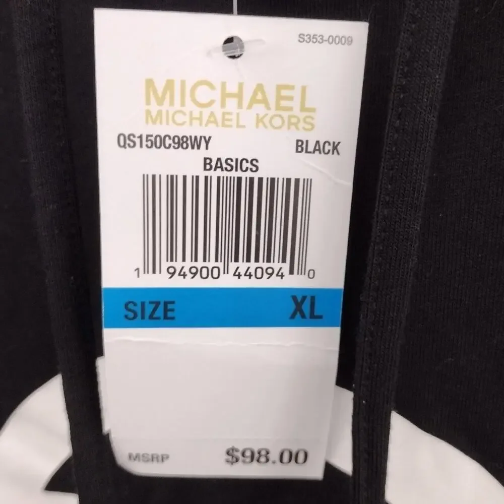 Michael Kors NEW Black Large Logo Lightweight Terrycloth Hoodie Stretch Women XL